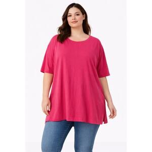 Woman Within Womens 1X Hot Pink Short Sleeve Tunic Top Plus Size